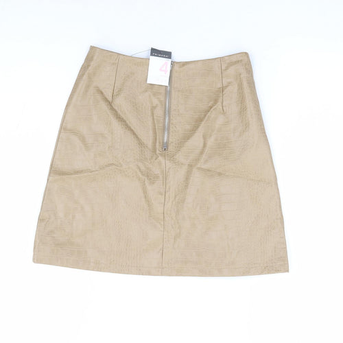 Primark Womens Beige Geometric Polyurethane Mini Skirt Size 4 Zip