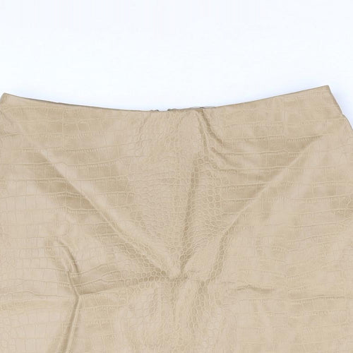 Primark Womens Beige Geometric Polyurethane Mini Skirt Size 4 Zip