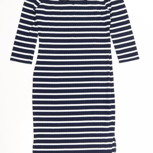V By Very Womens Blue Striped Polyester Bodycon Size 12 Off the Shoulder Pullover