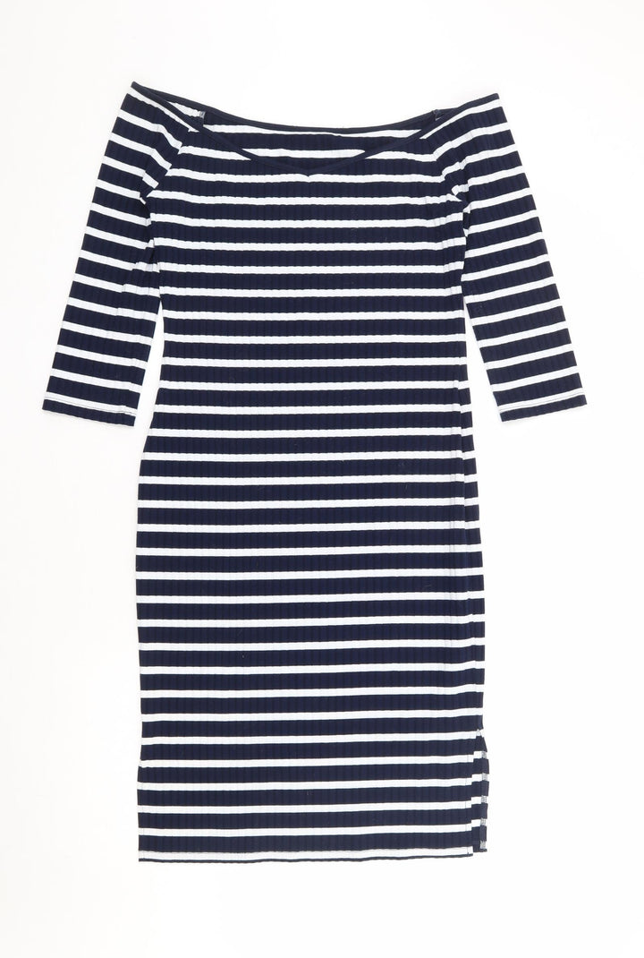 V By Very Womens Blue Striped Polyester Bodycon Size 12 Off the Shoulder Pullover