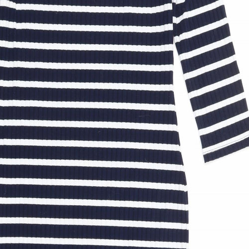 V By Very Womens Blue Striped Polyester Bodycon Size 12 Off the Shoulder Pullover