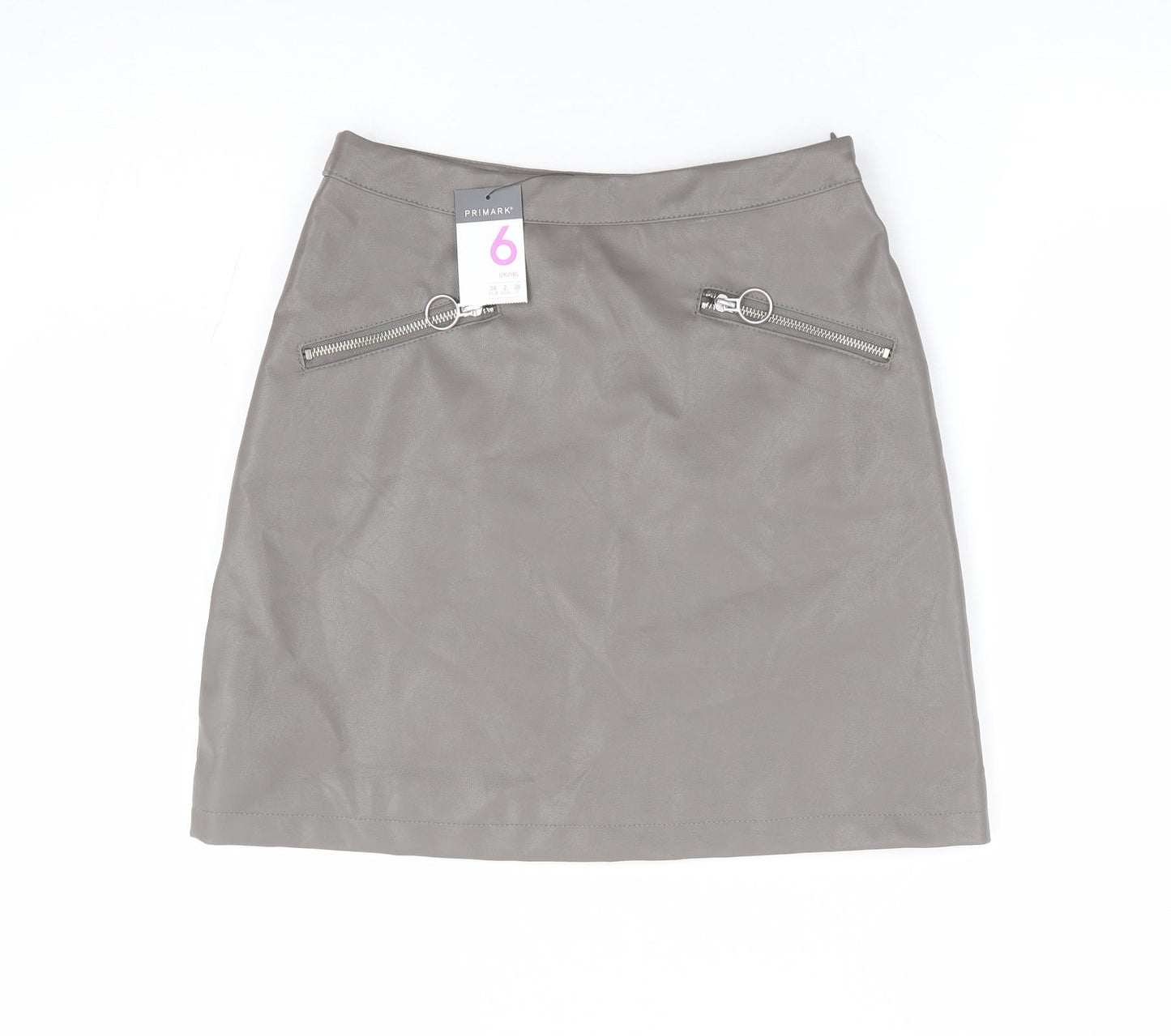 Primark Womens Green Polyurethane Mini Skirt Size 6 Zip