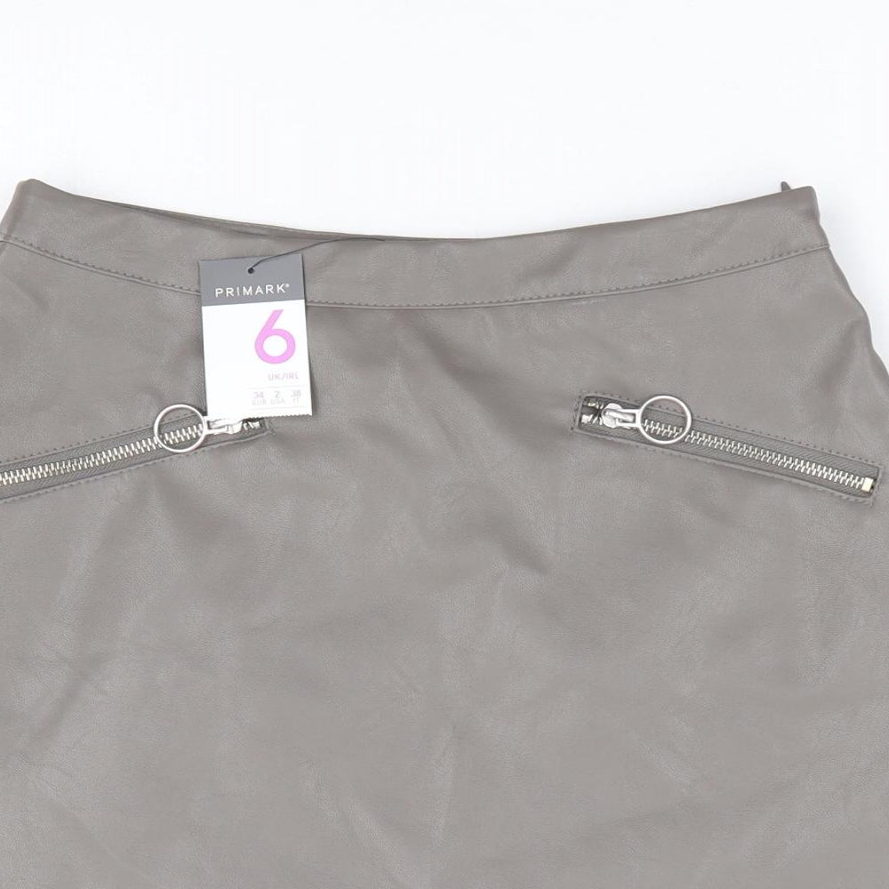 Primark Womens Green Polyurethane Mini Skirt Size 6 Zip