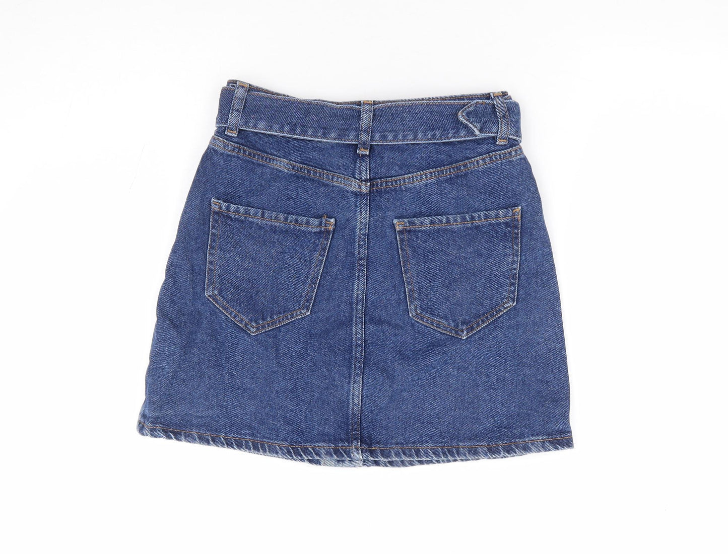 Primark Womens Blue Cotton Mini Skirt Size 4 Button