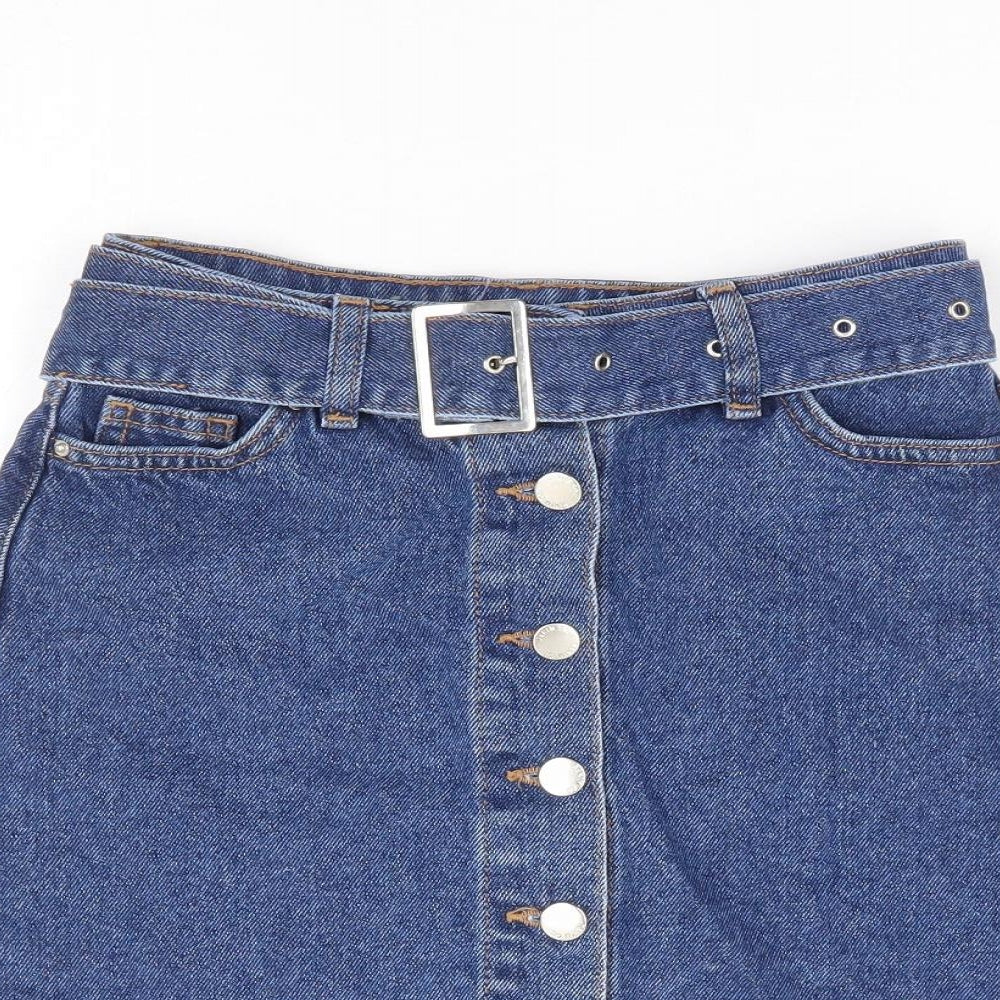 Primark Womens Blue Cotton Mini Skirt Size 4 Button