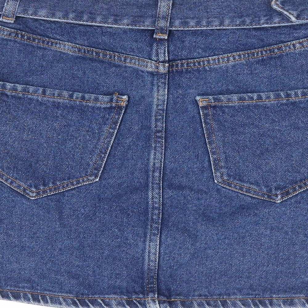 Primark Womens Blue Cotton Mini Skirt Size 4 Button