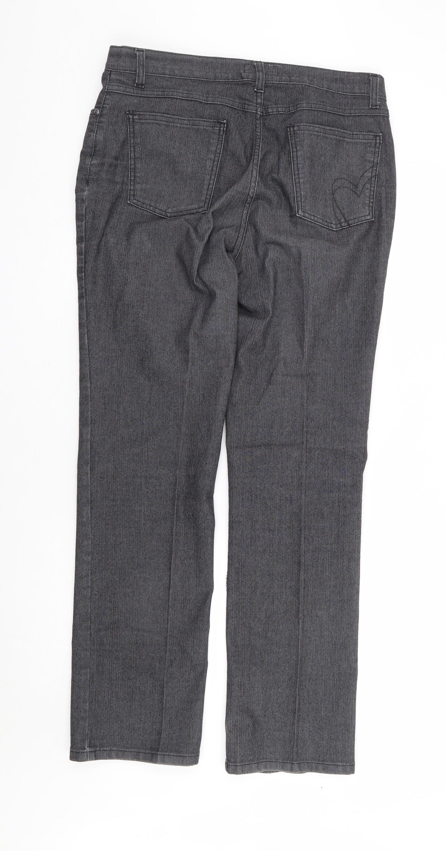 Per Una Womens Grey Cotton Bootcut Jeans Size 14 L30 in Regular Zip