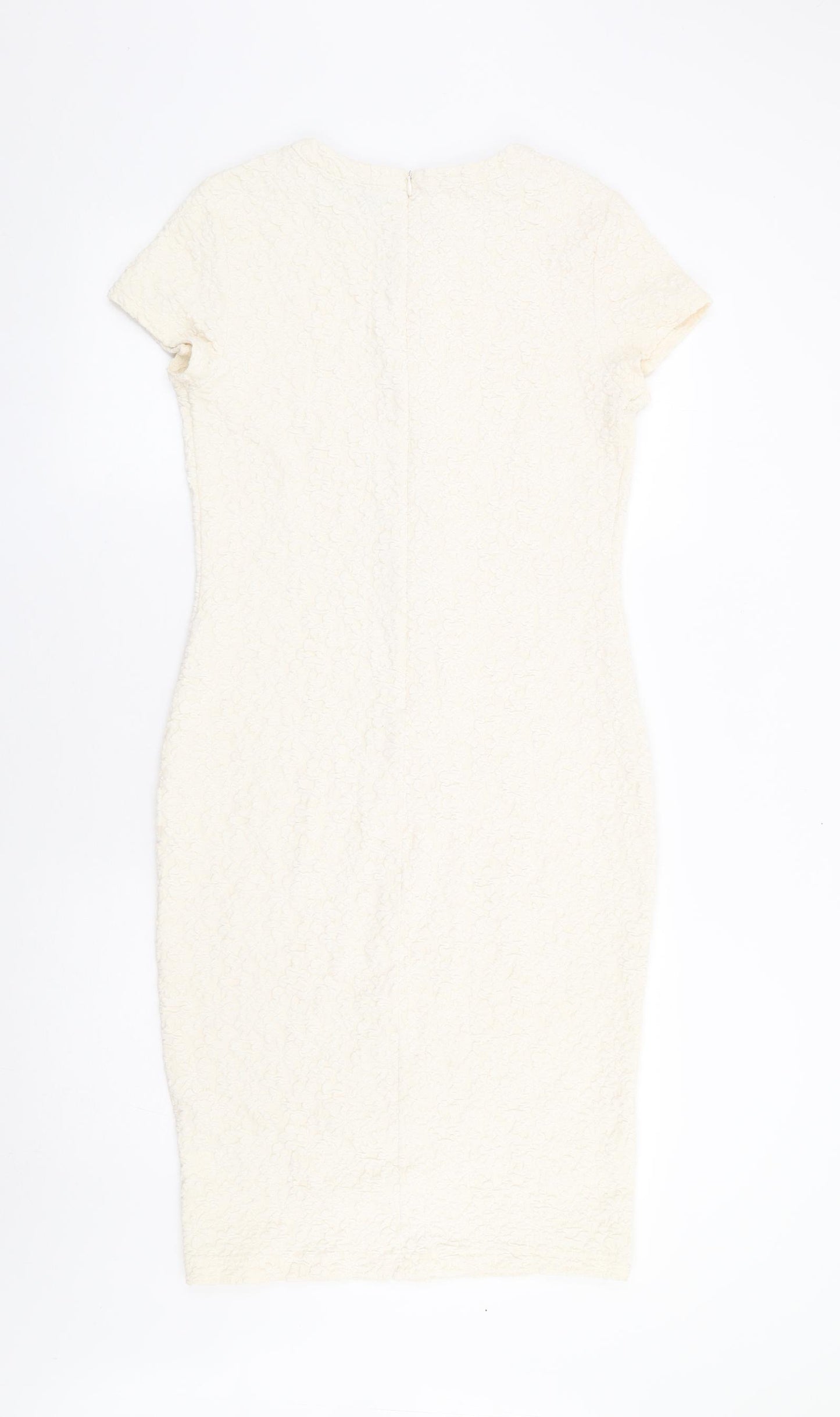 River Island Womens Ivory Geometric Polyester Bodycon Size 12 Round Neck Zip