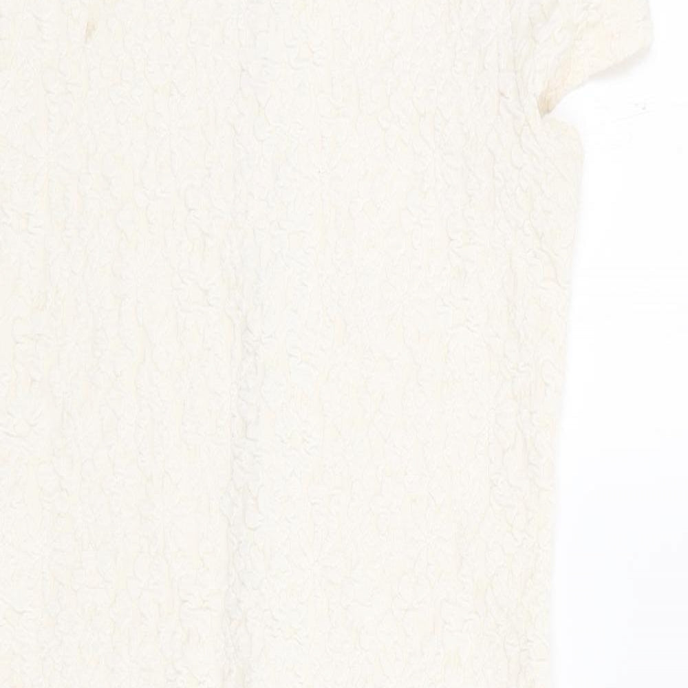 River Island Womens Ivory Geometric Polyester Bodycon Size 12 Round Neck Zip