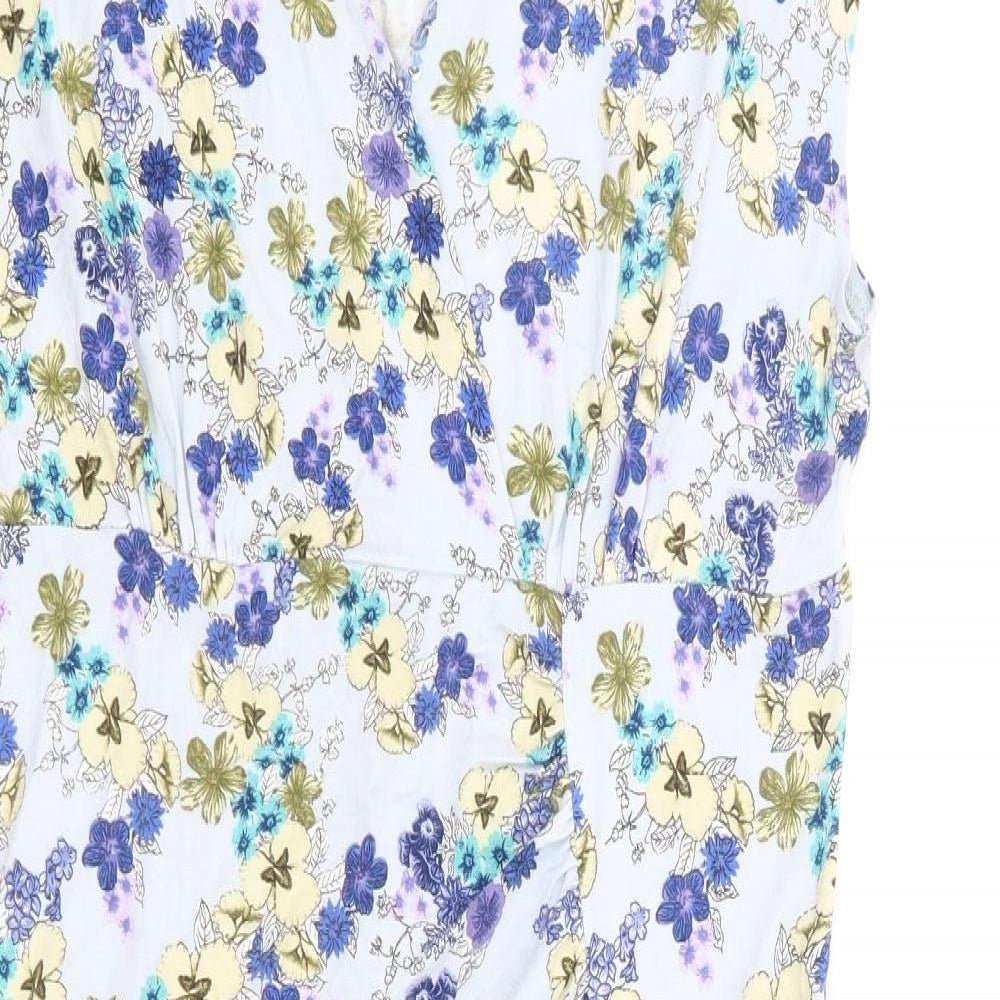 Papaya Womens Blue Floral Viscose Wrap Dress Size 12 V-Neck Pullover