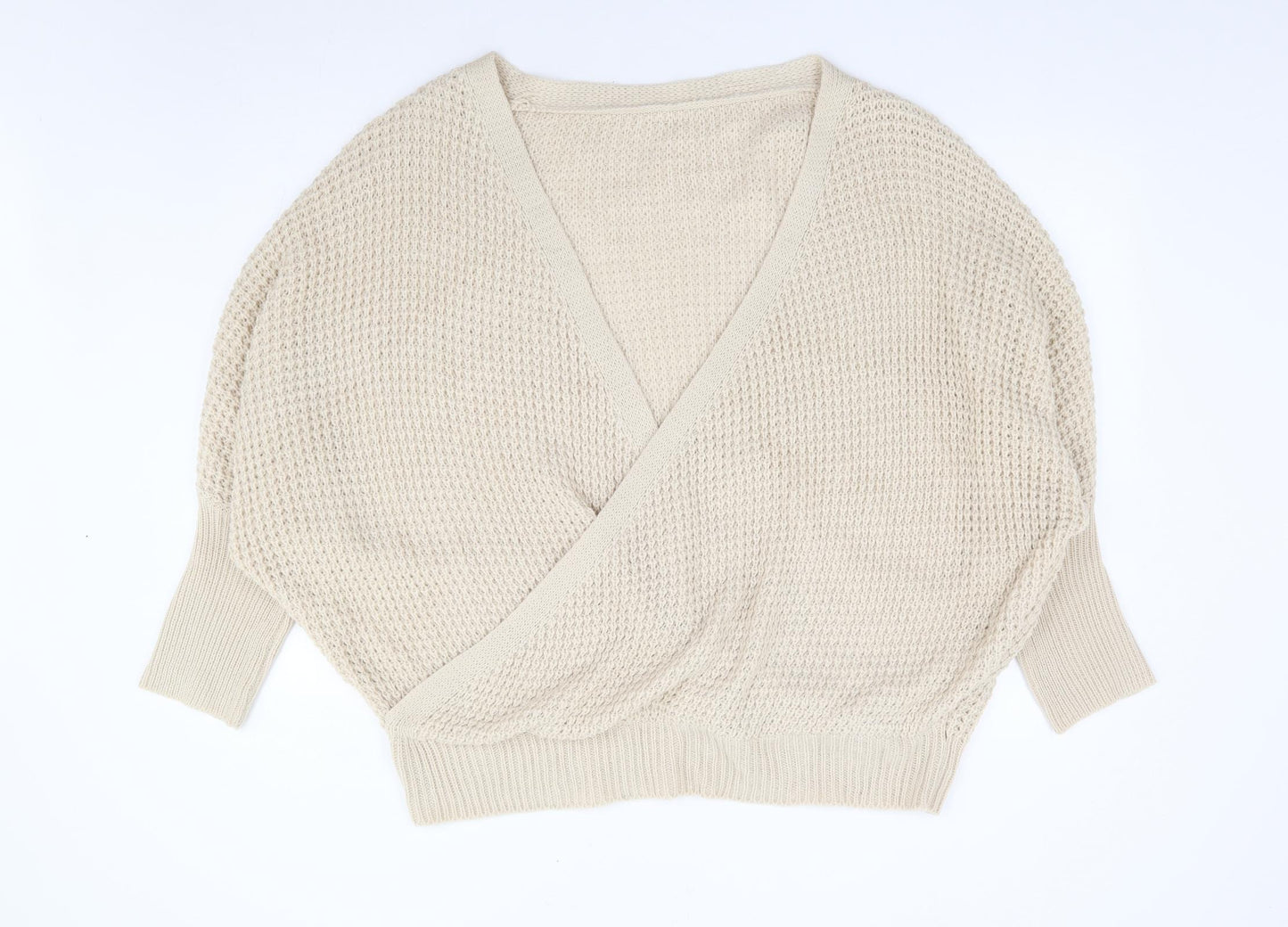 SheIn Womens Beige V-Neck Acrylic Wrap Jumper Size XL