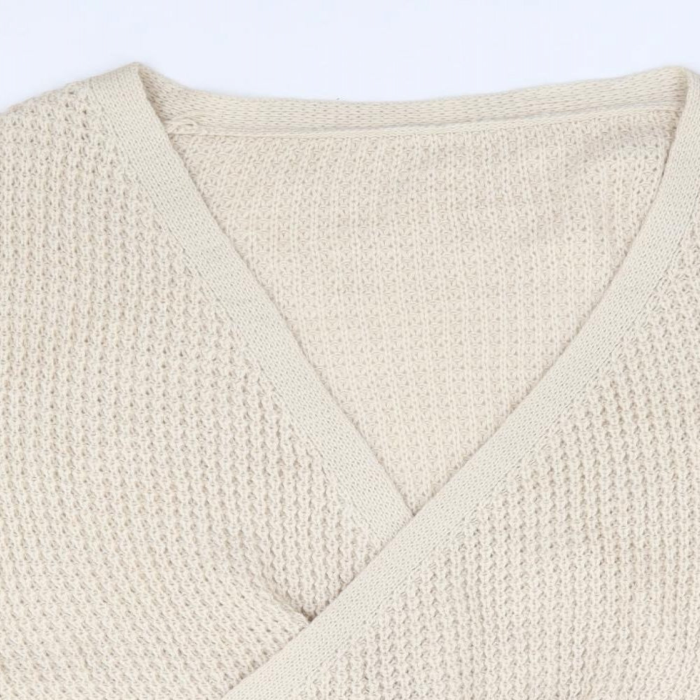 SheIn Womens Beige V-Neck Acrylic Wrap Jumper Size XL