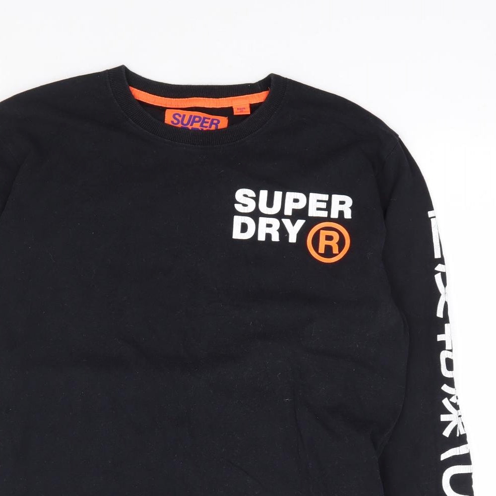Superdry Mens Black Cotton T-Shirt Size L Crew Neck