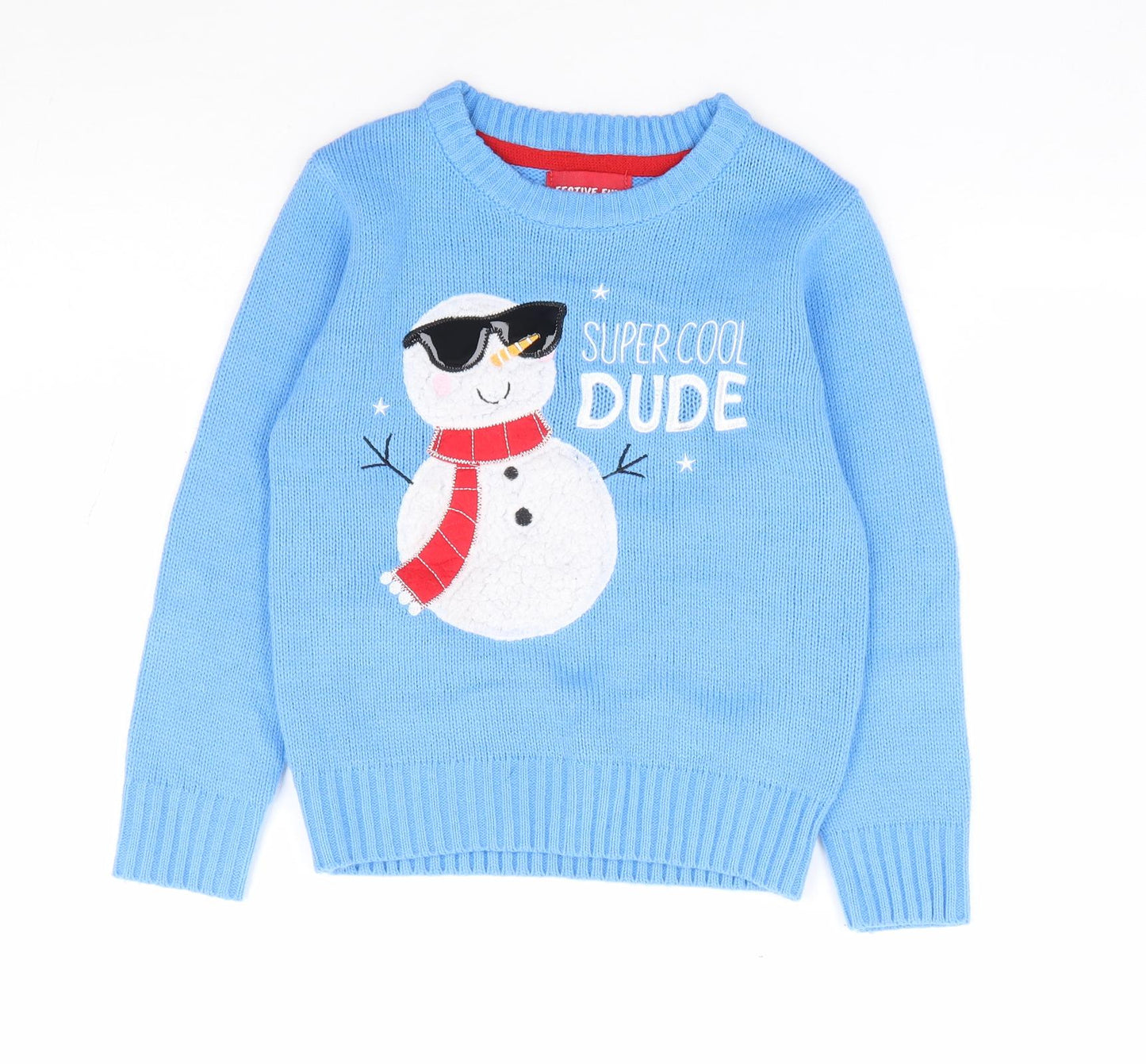 Festive Fun Boys Blue Crew Neck Acrylic Pullover Jumper Size 5-6 Years Pullover - Christmas
