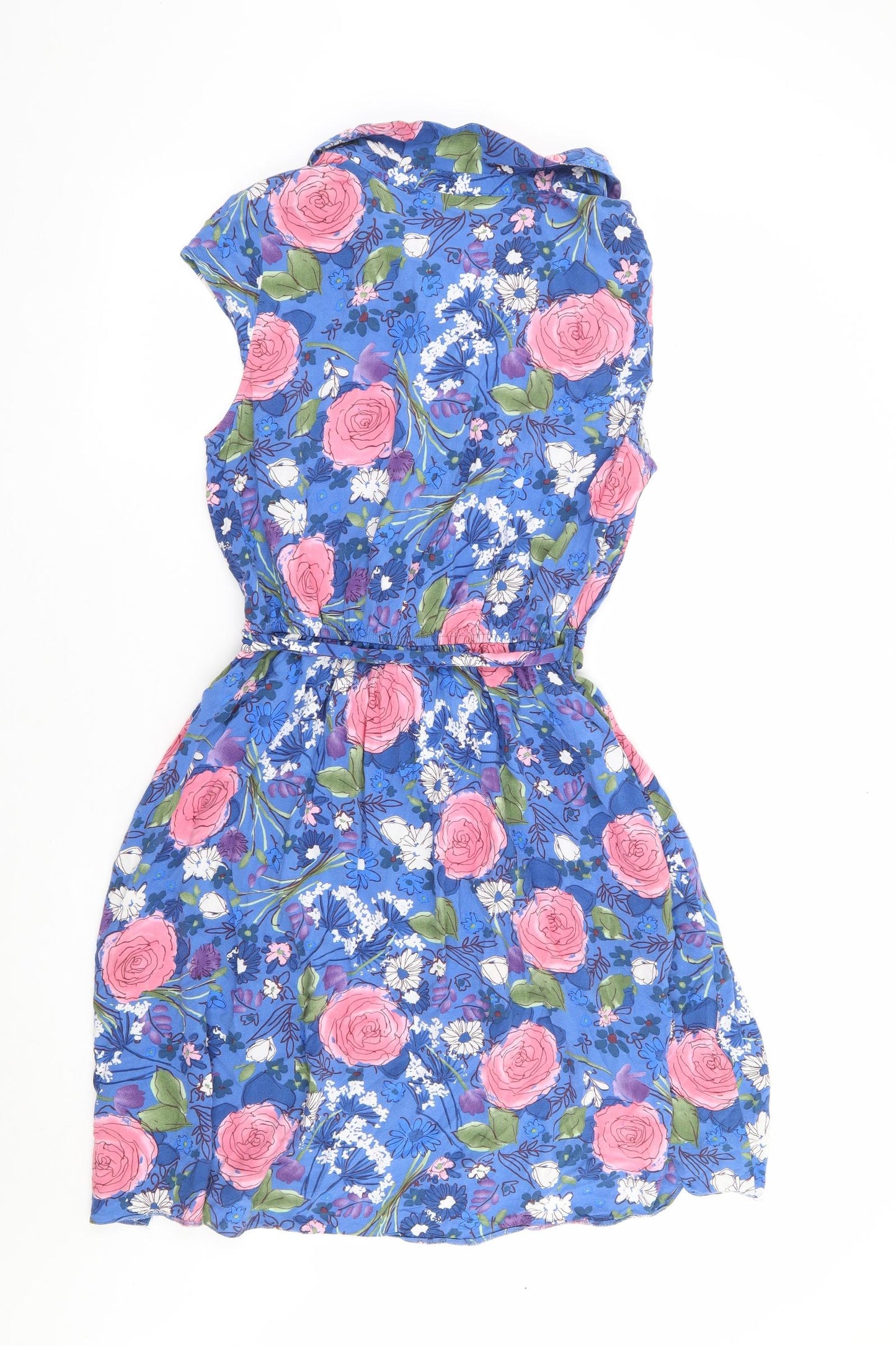 TU Womens Multicoloured Floral Viscose Shirt Dress Size 14 V-Neck Button