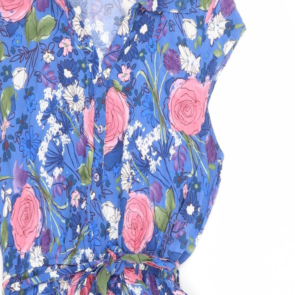 TU Womens Multicoloured Floral Viscose Shirt Dress Size 14 V-Neck Button