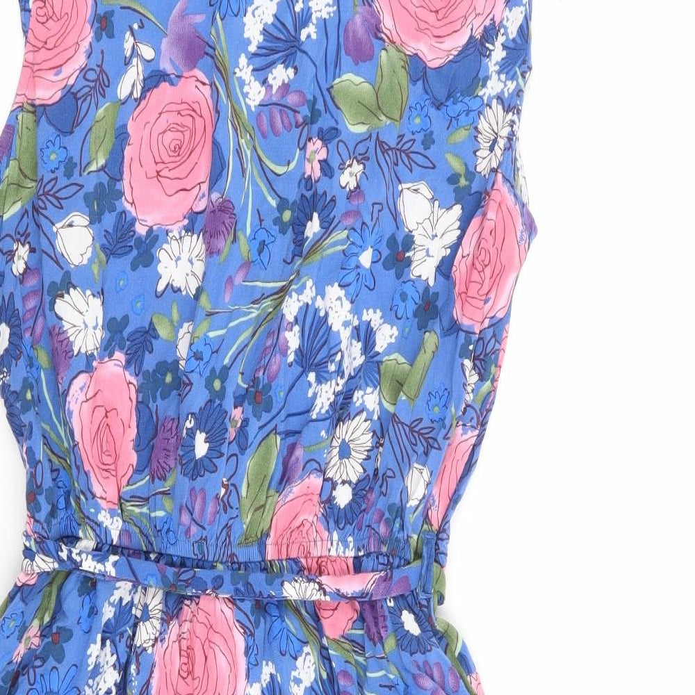 TU Womens Multicoloured Floral Viscose Shirt Dress Size 14 V-Neck Button