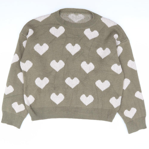 SheIn Womens Green Round Neck Geometric Acrylic Pullover Jumper Size S - Heart