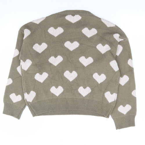 SheIn Womens Green Round Neck Geometric Acrylic Pullover Jumper Size S - Heart