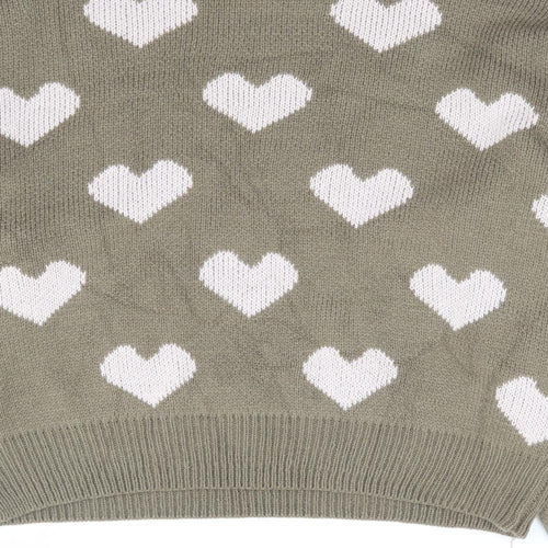 SheIn Womens Green Round Neck Geometric Acrylic Pullover Jumper Size S - Heart