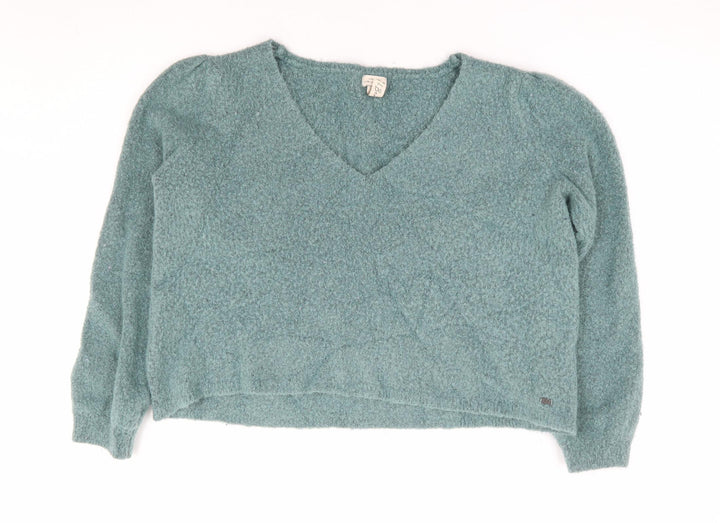 Pull & Bear Womens Green V-Neck Acrylic Pullover Jumper Size M
