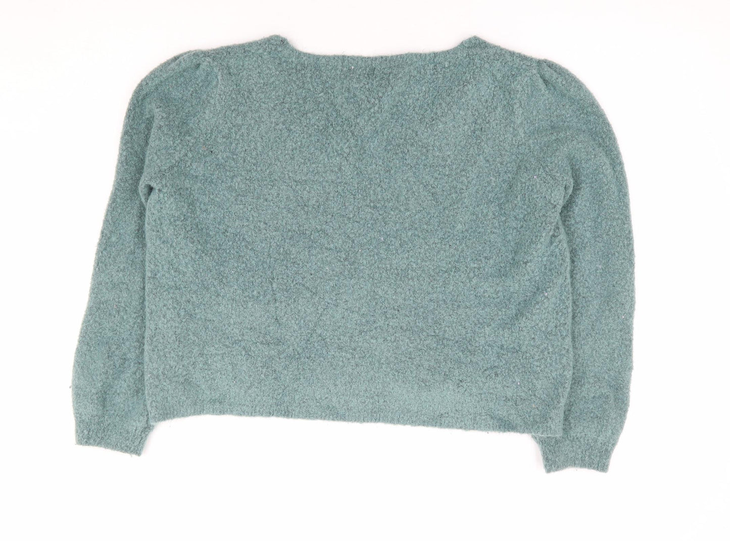 Pull & Bear Womens Green V-Neck Acrylic Pullover Jumper Size M