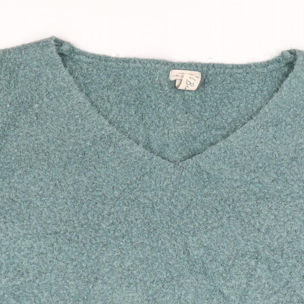 Pull & Bear Womens Green V-Neck Acrylic Pullover Jumper Size M