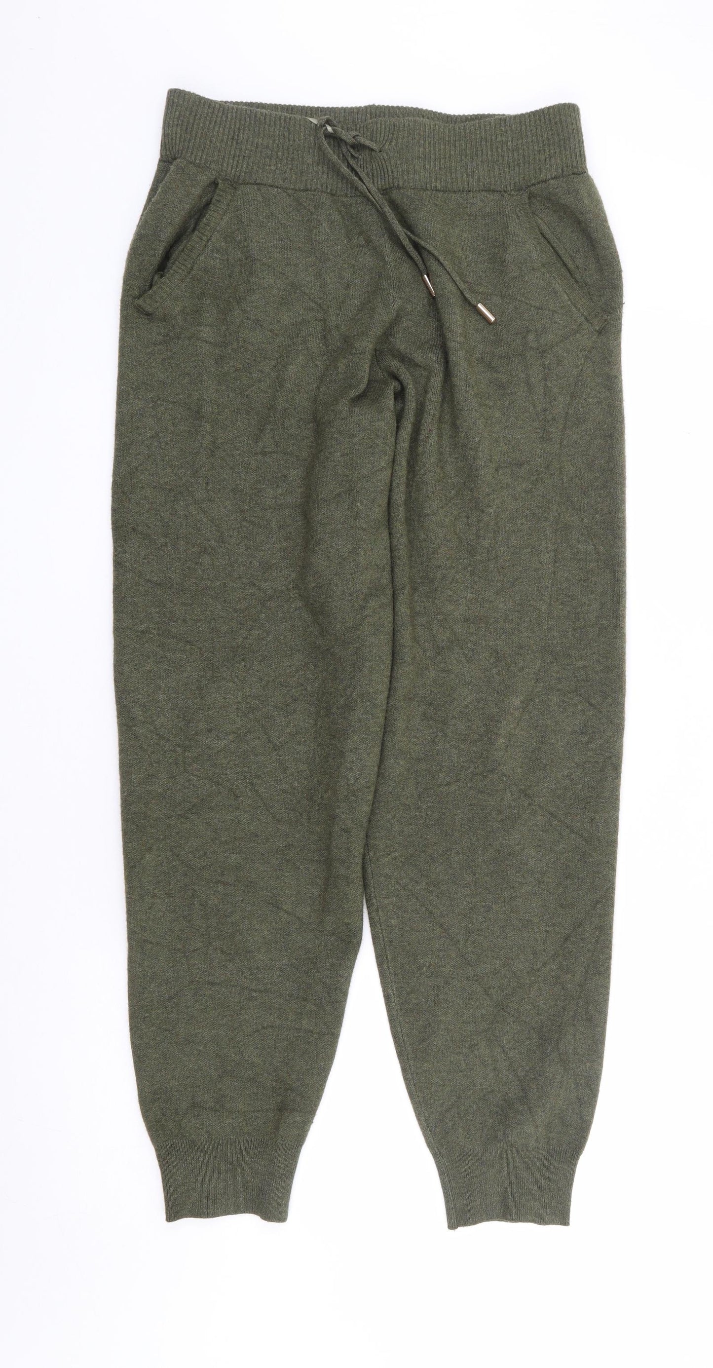 NEXT Womens Green Viscose Jogger Trousers Size M L30 in Regular Drawstring
