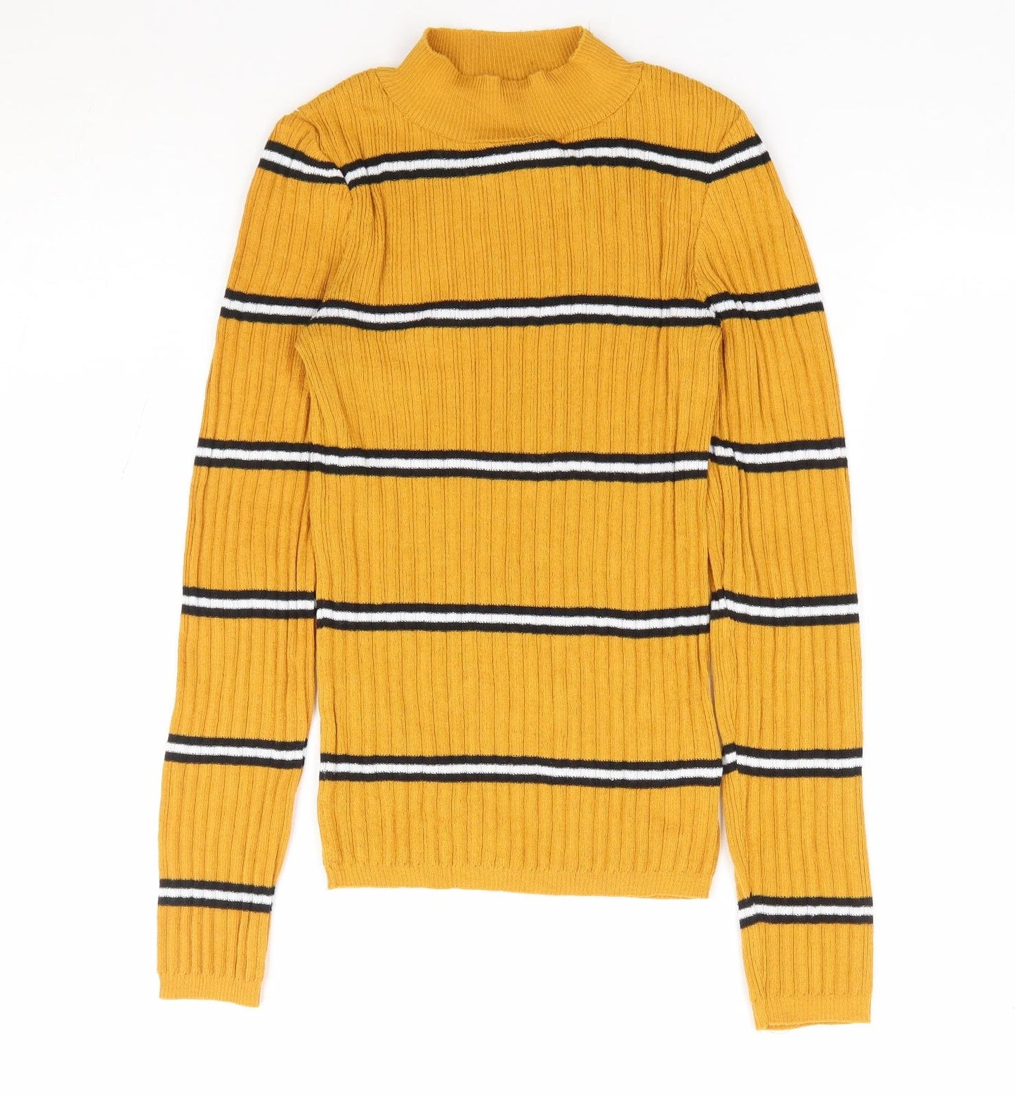 Primark Womens Yellow High Neck Striped Polyester Pullover Jumper Size 6