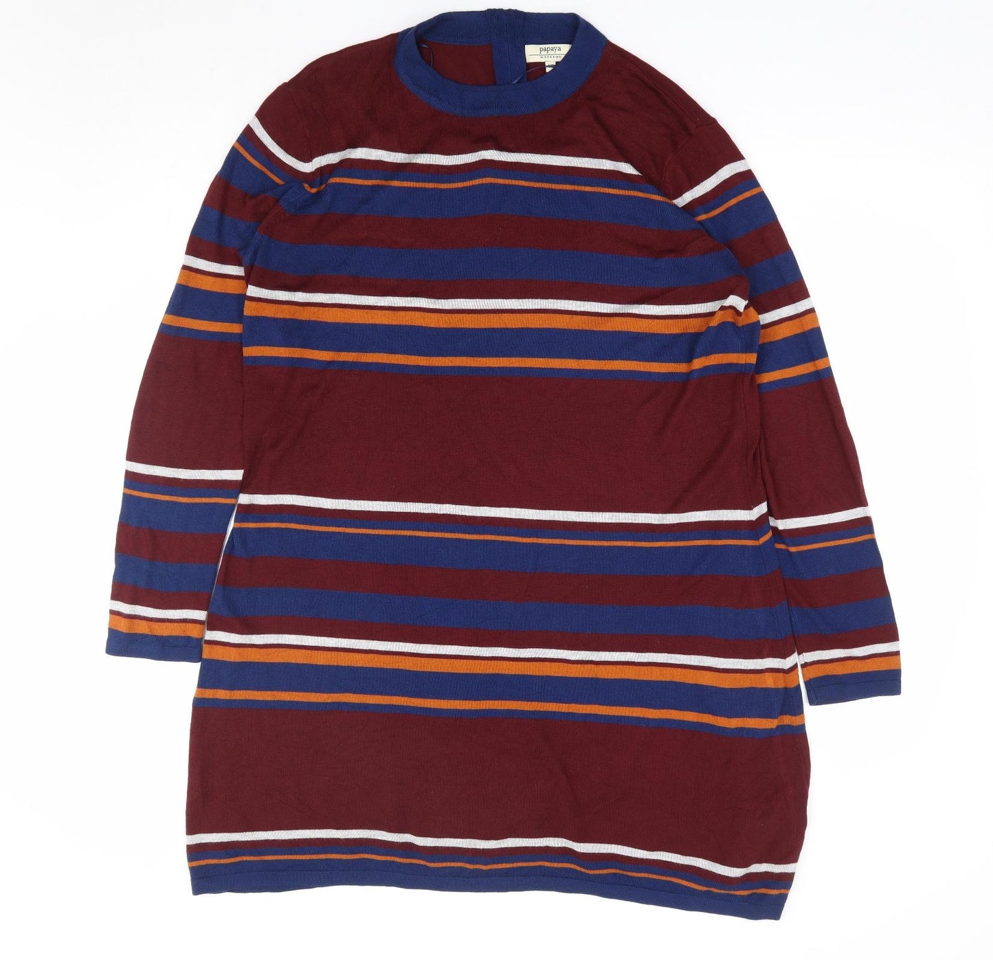 Papaya Womens Multicoloured Striped Viscose Jumper Dress Size 18 Round Neck Pullover