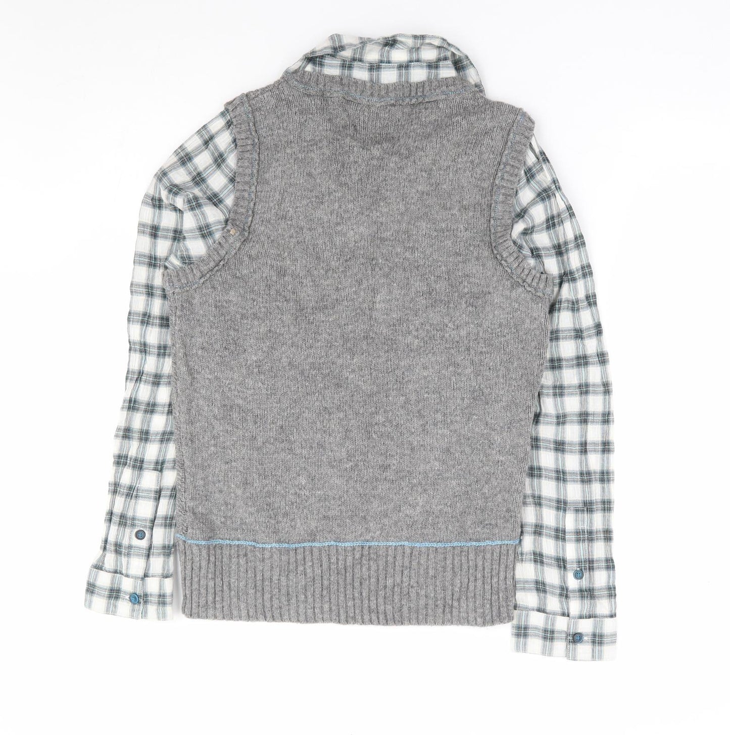 NEXT Womens Grey Collared Plaid Wool Pullover Jumper Size 16