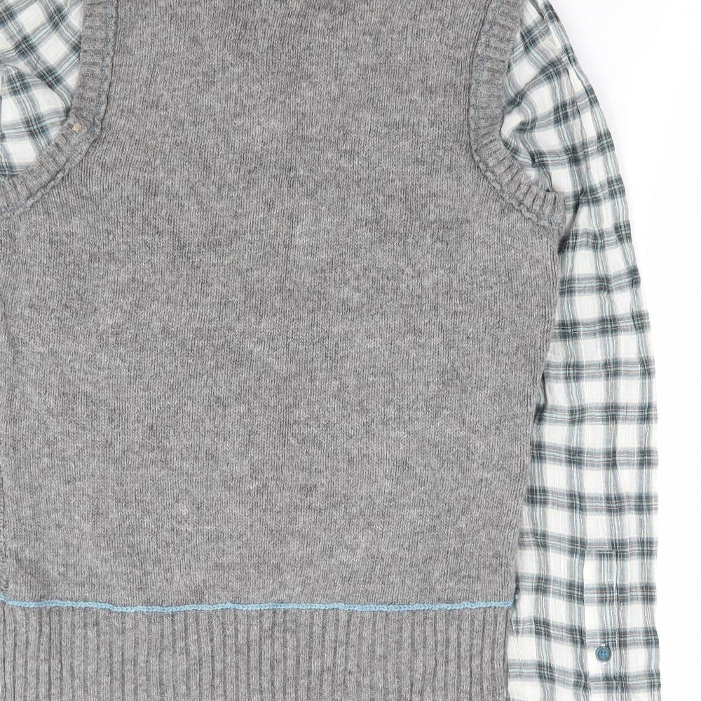 NEXT Womens Grey Collared Plaid Wool Pullover Jumper Size 16
