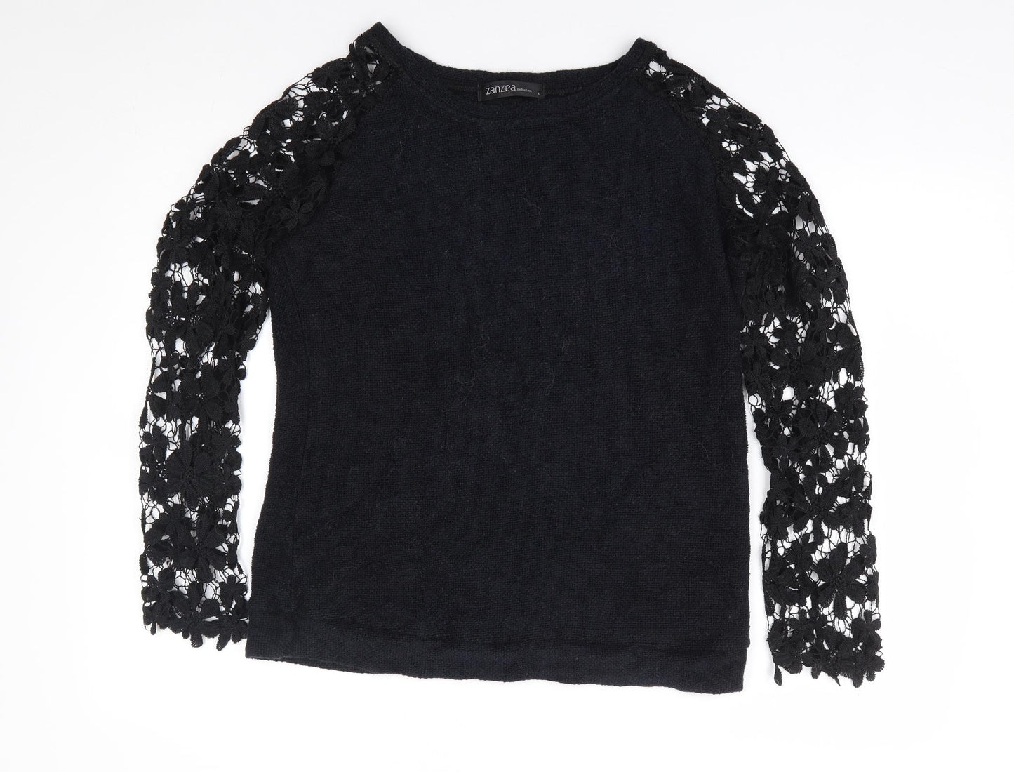 Zanzea Womens Black Round Neck Floral Polyester Pullover Jumper Size L