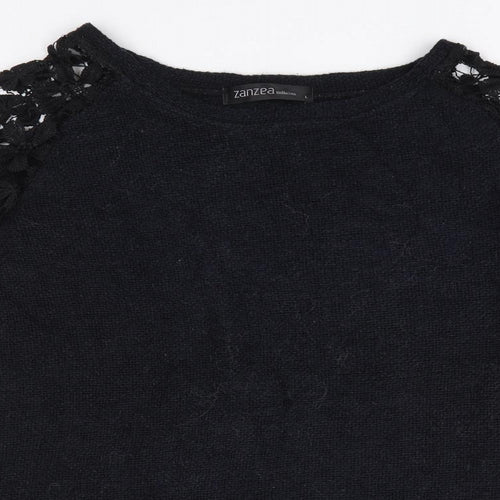 Zanzea Womens Black Round Neck Floral Polyester Pullover Jumper Size L