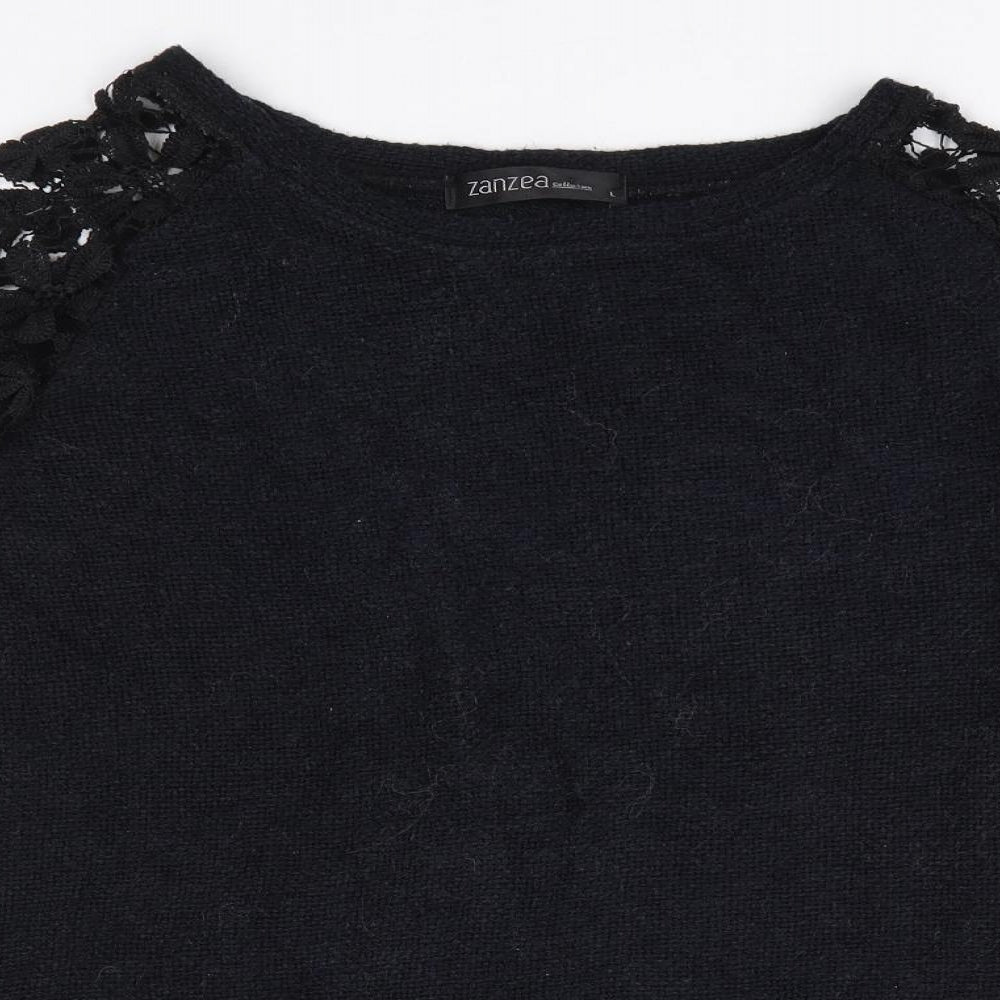 Zanzea Womens Black Round Neck Floral Polyester Pullover Jumper Size L