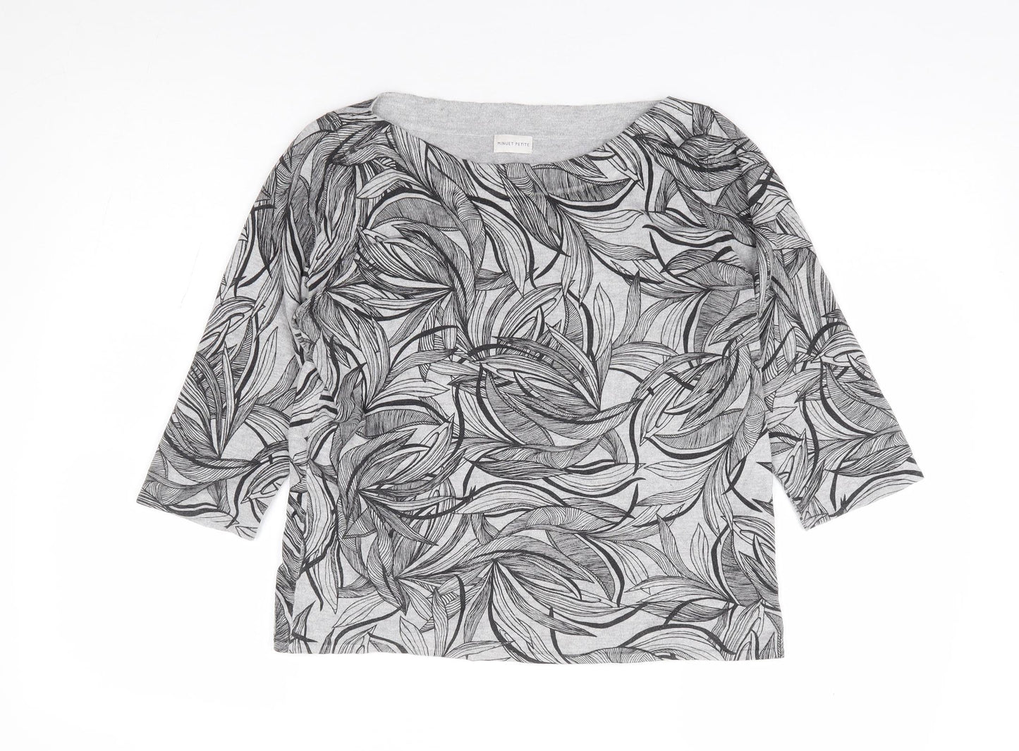 Minuet Petite Womens Grey Boat Neck Geometric Viscose Pullover Jumper Size M