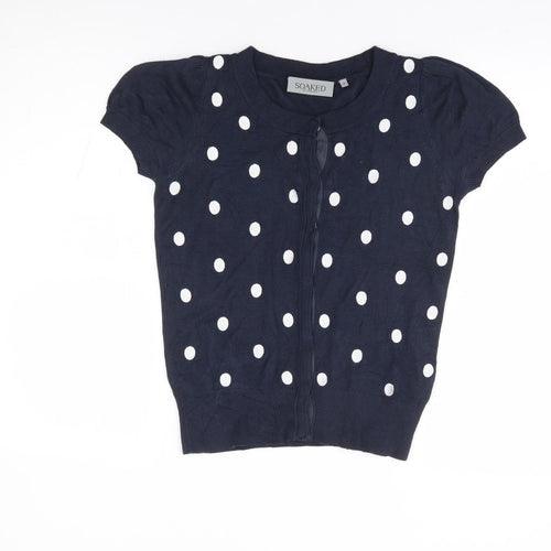Saoked Womens Blue Round Neck Polka Dot Viscose Cardigan Jumper Size M