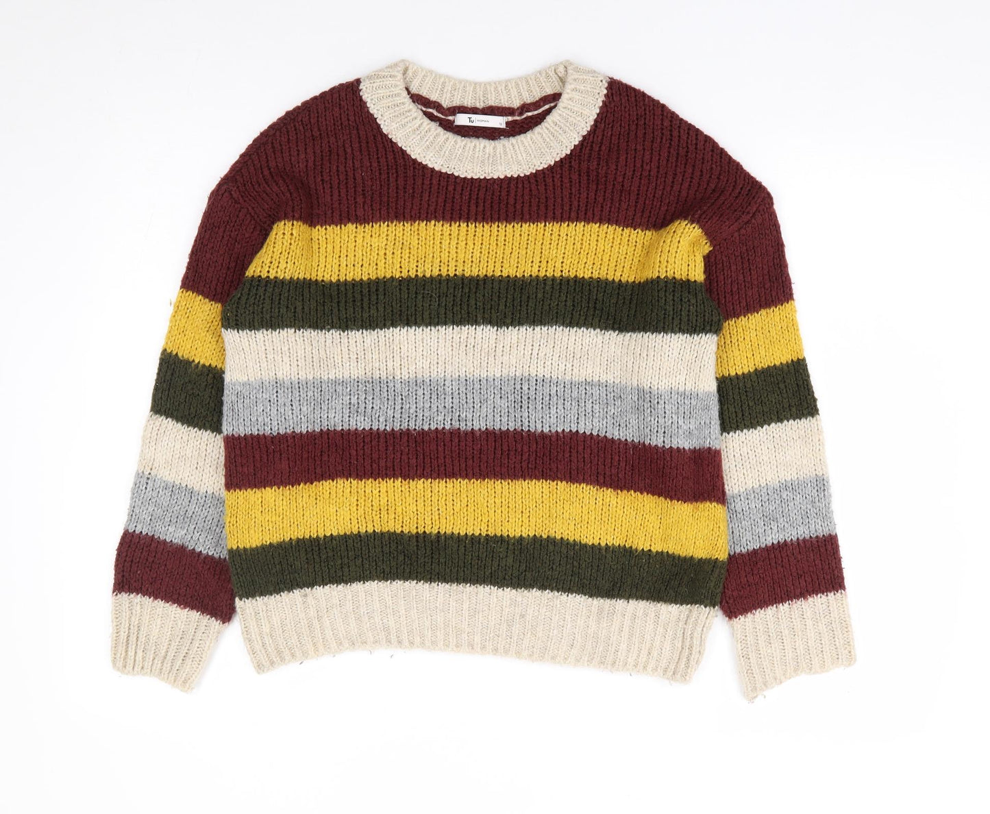 TU Womens Multicoloured Crew Neck Striped Acrylic Pullover Jumper Size 10