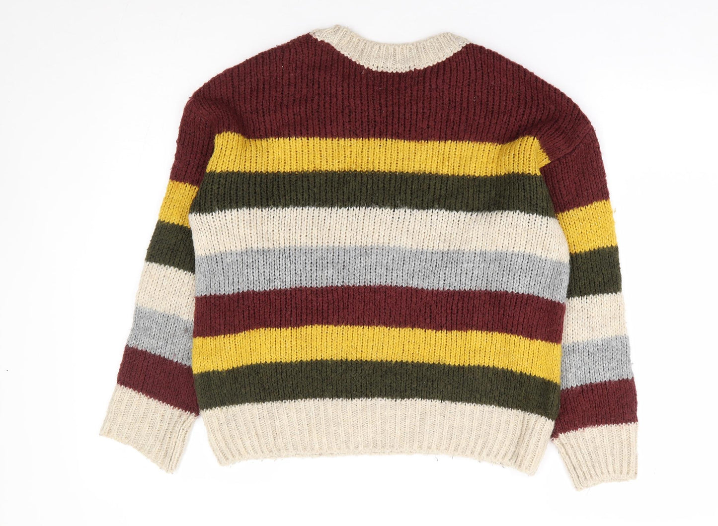 TU Womens Multicoloured Crew Neck Striped Acrylic Pullover Jumper Size 10