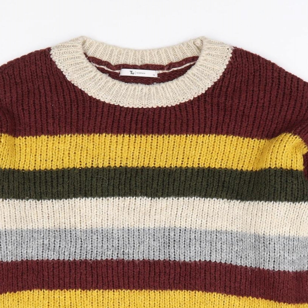 TU Womens Multicoloured Crew Neck Striped Acrylic Pullover Jumper Size 10