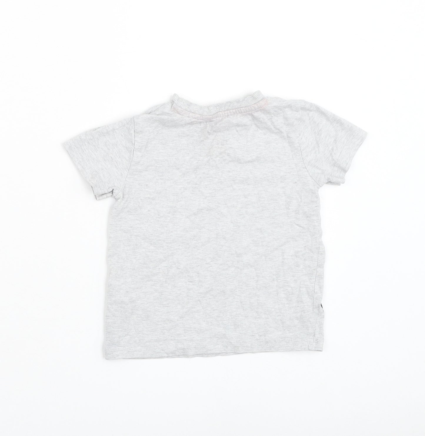 F&F Boys Grey Cotton Basic T-Shirt Size 2-3 Years Round Neck Pullover - Dinosaur