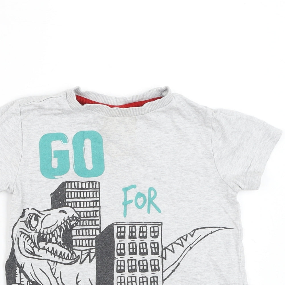 F&F Boys Grey Cotton Basic T-Shirt Size 2-3 Years Round Neck Pullover - Dinosaur