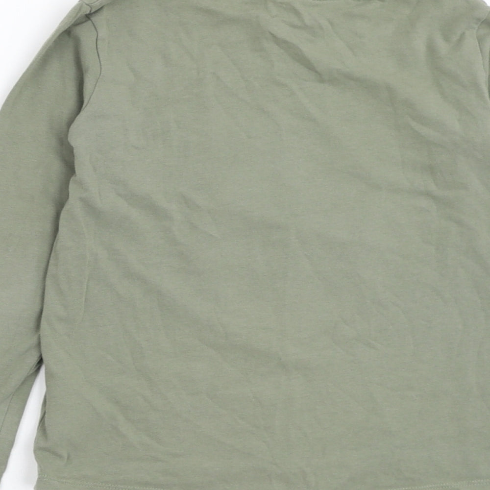 H&M Girls Green Cotton Basic T-Shirt Size 6-7 Years Round Neck Pullover - Rabbit