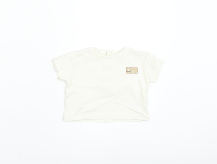 George Boys Ivory Cotton Basic T-Shirt Size 0-3 Months Round Neck Pullover