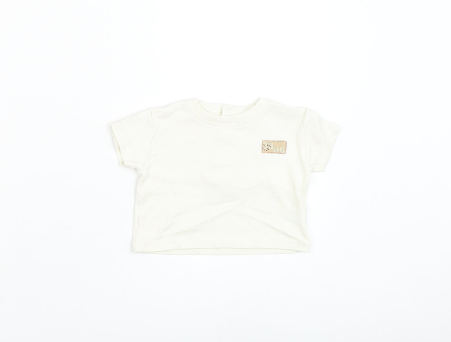 George Boys Ivory Cotton Basic T-Shirt Size 0-3 Months Round Neck Pullover