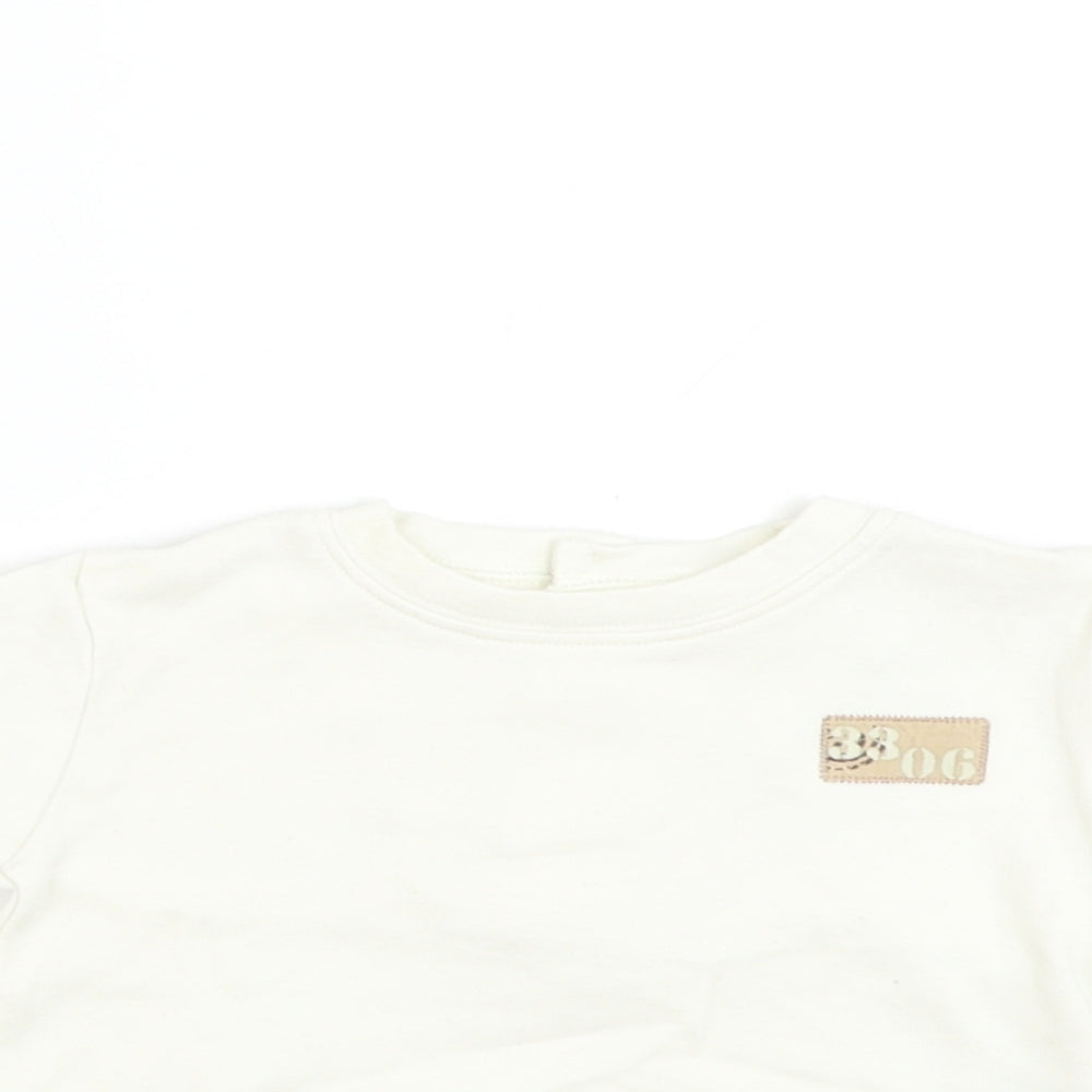 George Boys Ivory Cotton Basic T-Shirt Size 0-3 Months Round Neck Pullover