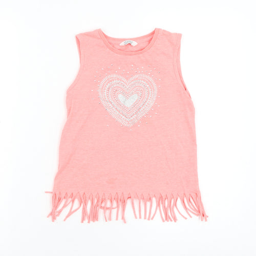 Primark Girls Pink Cotton Basic Tank Size 7-8 Years Round Neck Pullover - Heart
