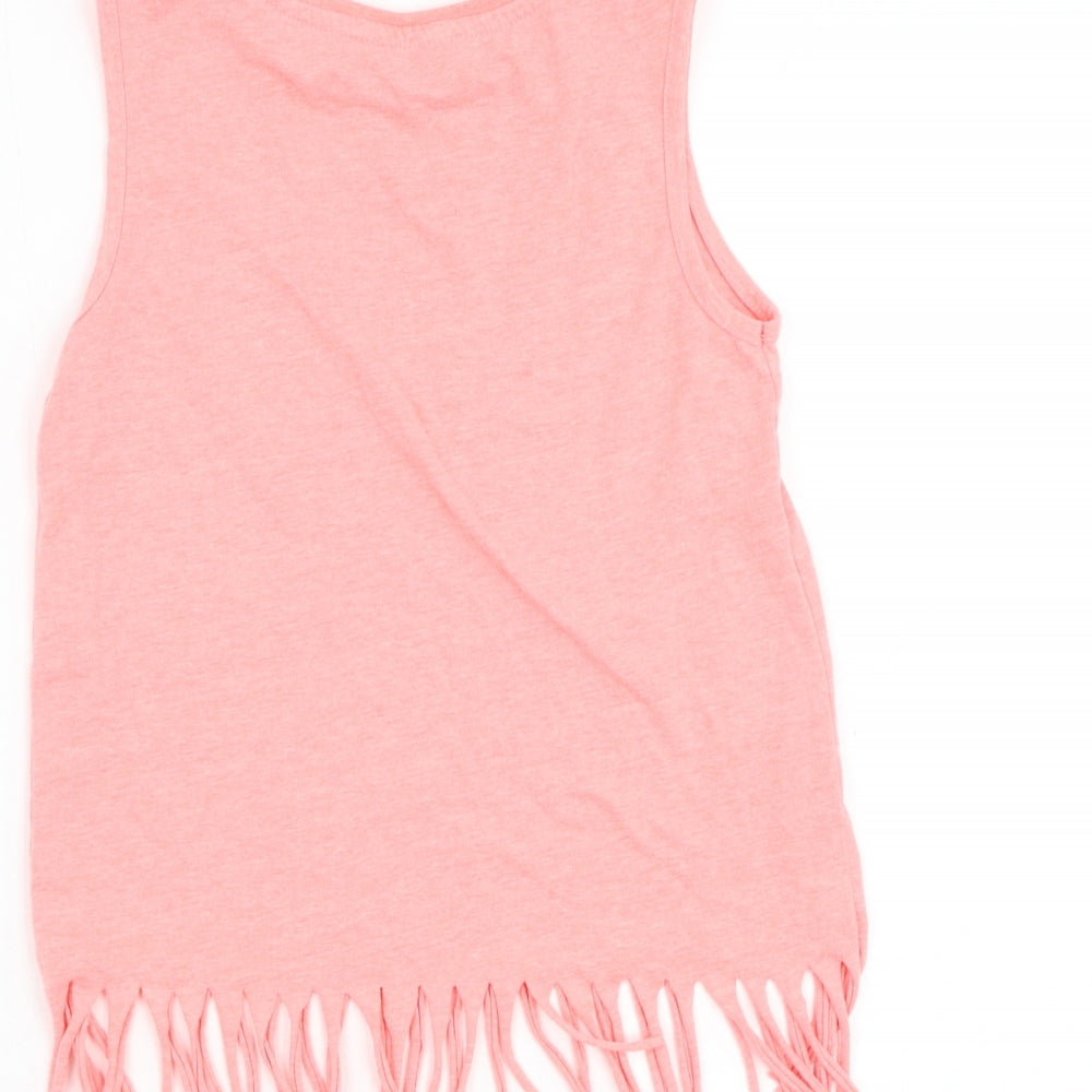 Primark Girls Pink Cotton Basic Tank Size 7-8 Years Round Neck Pullover - Heart