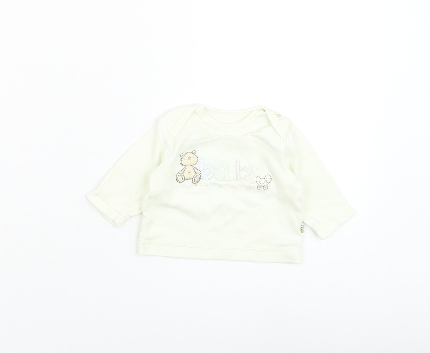Mothercare Boys Ivory Cotton Basic T-Shirt Size 0-3 Months Round Neck Pullover - Baby