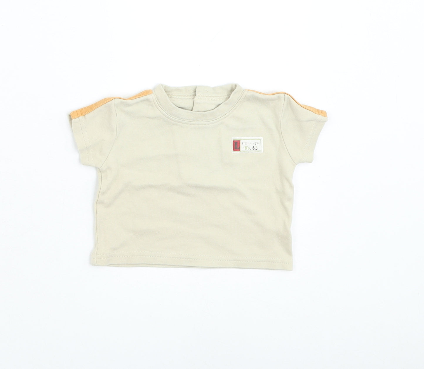 George Boys Beige Cotton Basic T-Shirt Size 0-3 Months Round Neck Pullover